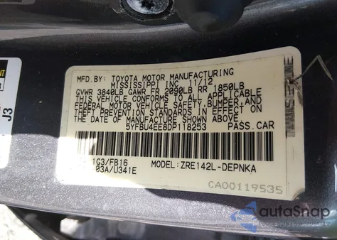 2013 Toyota Corolla Le из США, поврежденный, VIN 5YFBU4EE8DP118253